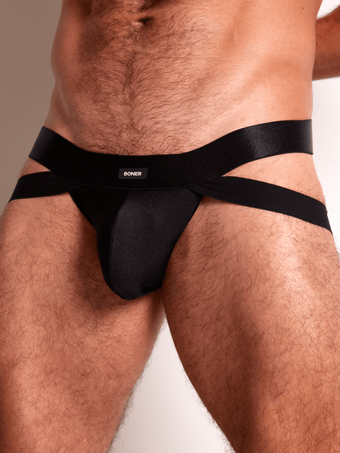 Jockstrap con soporte extra en microfibra destellante para hombre | BONER - Negro