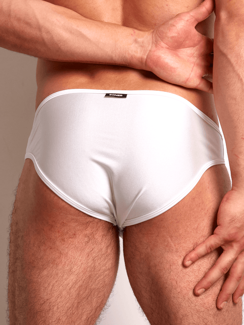 Tanga clásica en microfibra destellante para hombre | BONER - Blanco