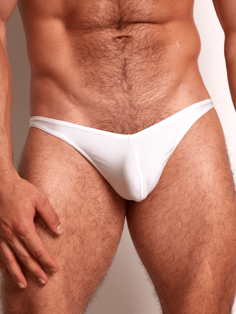 Tanga con soporte extra en microfibra destellante para hombre | BONER - Blanco