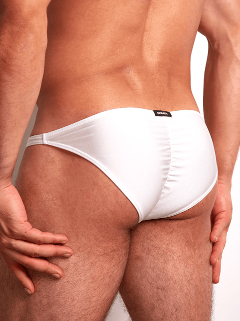 Tanga con soporte extra en microfibra destellante para hombre | BONER - Blanco